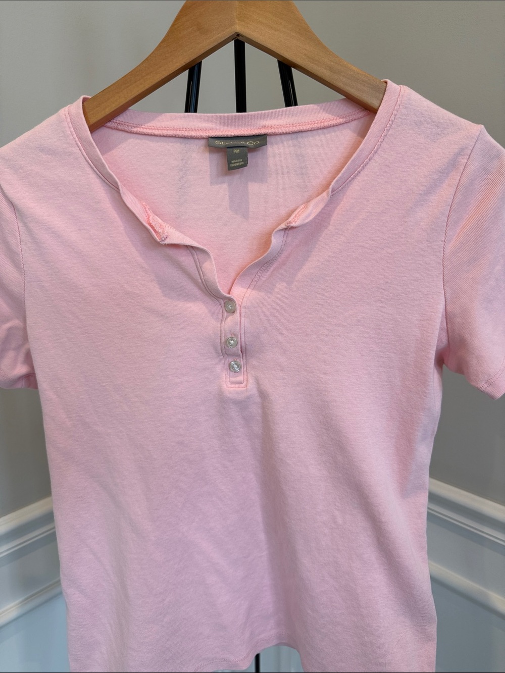 Style&Co  Light Pink Button-Front Henley Tee